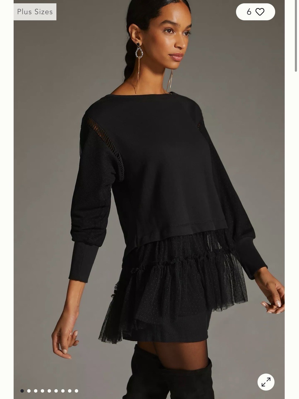 Anthropologie Black Tulle Hem Sweatshirt Tunic XSP Balletcore Goth